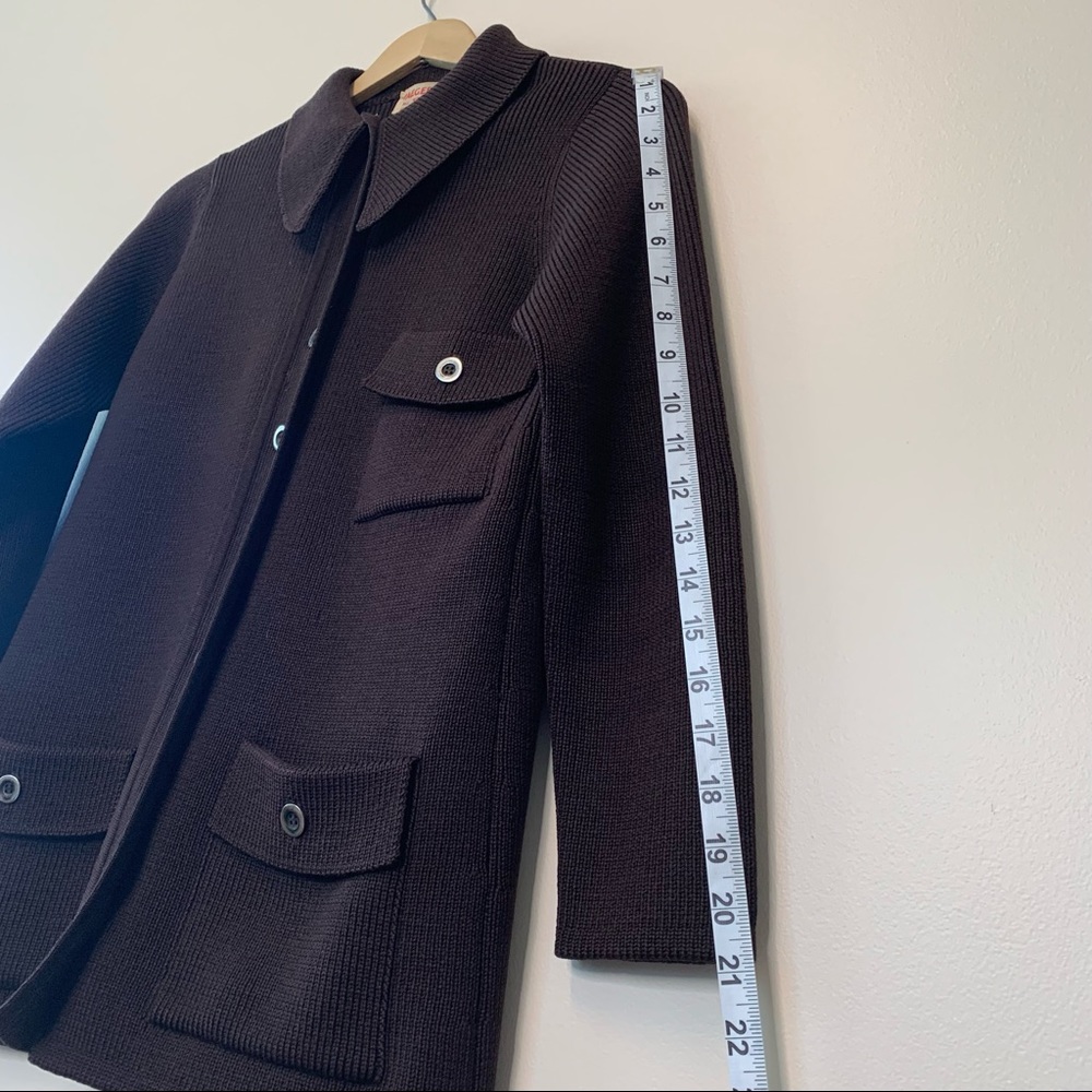 Vintage 70s? Jaeger Brown Wool Button Up Sweater Jacket Point Collar Size 38 - Picture 6 of 12